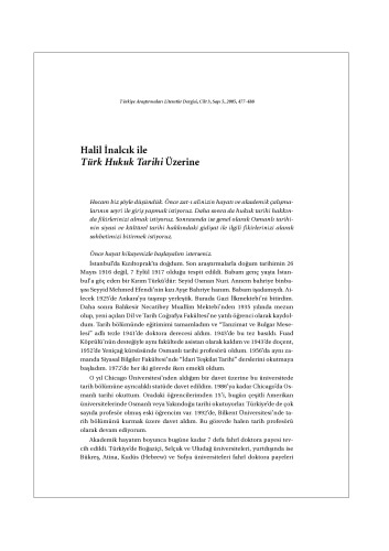 Halil İnalcık İle Türk Hukuk Tarihi Üzerine