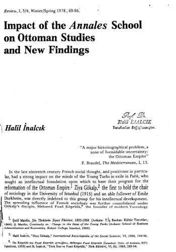Impact of the Annales School on Ottoman Studies and New Findings