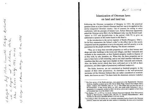 Islamization of Ottoman Laws on Land and Land Tax