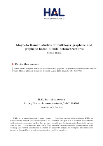Grenoble-Alpes THÈSE Pour obtenir le grade de Spécialité : Physique de la Matière Condensée et du RayonnementÉtudes magnéto-Raman de systèmes – graphène multicouches et hétèrostructures de graphene- nitrure de bore