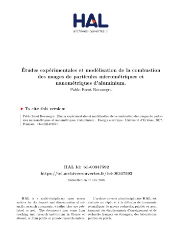 Études expérimentales et modélisation de la combustion des nuages de particules micrométriques et nanométriques d’aluminium.