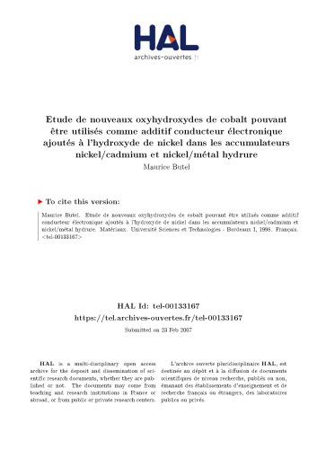 Etude de nouveaux oxyhydroxydes de cobalt pouvant être utilisés comme additif conducteur électronique ajoutés à l’hydroxyde de nickel dans les accumulateurs nickel/cadmium et nickel/métal hydrure