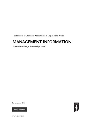 MANAGEMENT INFORMATION Study Manual Professional Stage Knowledge Level ICAEW
