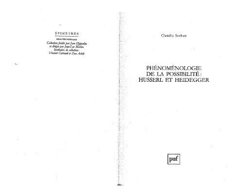 Phénoménologie de la possibilité Husserl et Heidegger