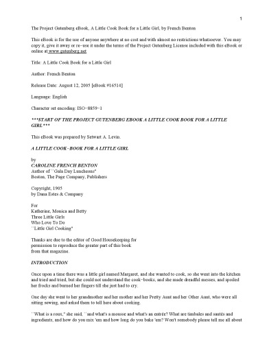 A Little Cook Book for a Little Girl