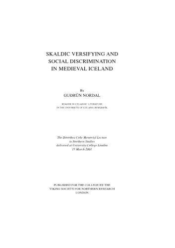 Skaldic Versifying and Social Discrimination in Medieval Iceland