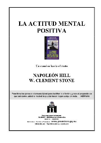 LA Actitud Mental Positiva: UN Camino Hacia El Exito/Success Through an Positive Mental Attitude 