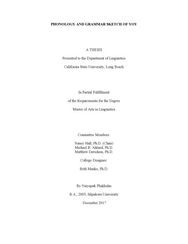 Phonology and Grammar Sketch of Yoy