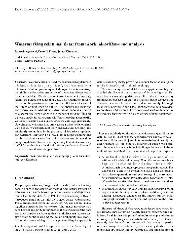 Watermarking relational data framework, algorithms and analysis