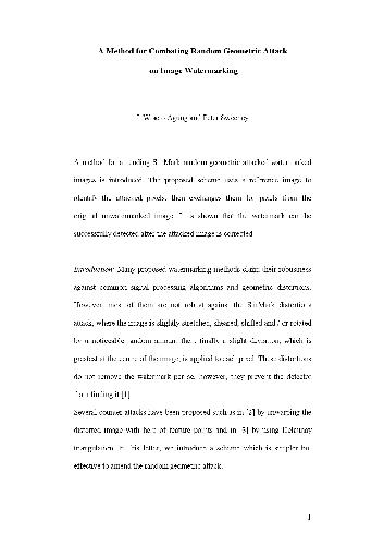 A Method for Combating Random Geometric Attack on Image Watermarking