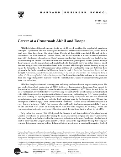 HBR Case Study: Career at a Crossroad — Akhil and Roopa