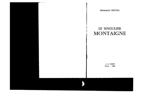 Le singulier Montaigne