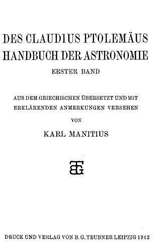 Des Claudius Ptolemäus Handbuch der Astronomie.