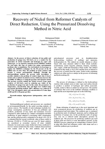Recovery of Nickel from Reformer Catalysts of Direct Reduction, Using the Pressurized Dissolving Method in Nitric Acid