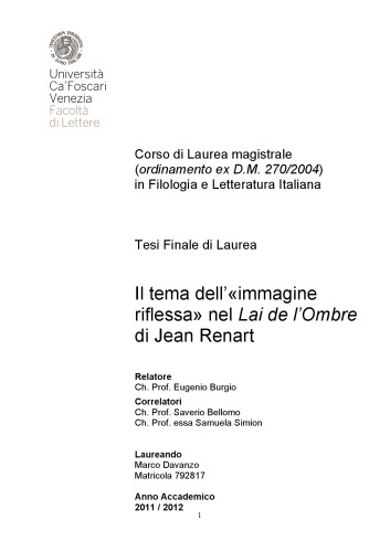 Il tema dell’«immagine riflessa» nel Lai de l’Ombre di Jean Renart