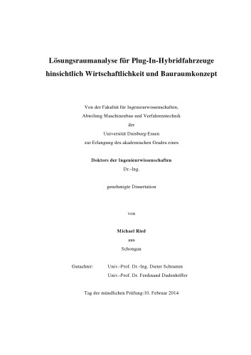 Lösungsraumanalyse für Plug-In-Hybridfahrzeuge hinsichtlich Wirtschaftlichkeit und Bauraumkonzept