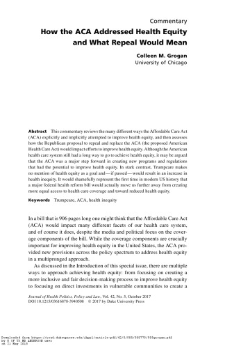 How the ACA Addressed Health Equity and What Repeal Would Mean