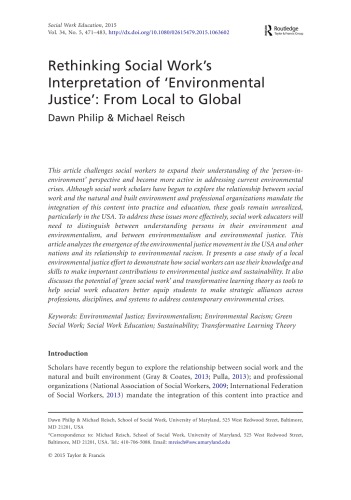 Rethinking Social Work’s Interpretation of ’Environmental Justice’ : From Local to Global