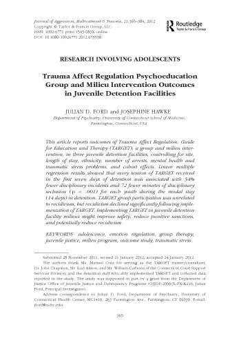 Trauma Affect Regulation Psychoeducation Group and Milieu Intervention Outcomes in Juvenile Detention Facilities