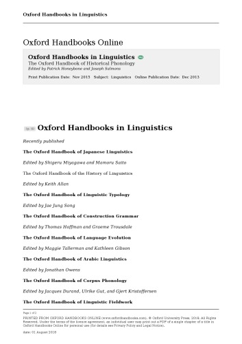 The Oxford Handbook of Historical Phonology
