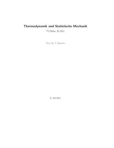 Thermodynamik und Statistische Mechanik (Skript)