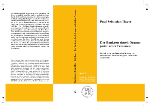 Der Bankrott durch Orange juristischer Personen : zugleich ein umfassender Beitrag zur historischen Entwicklung des Insolvenzstrafrechts
