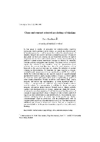 Chess and Content Oriented Psychology of Thinking