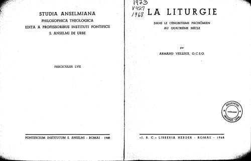 La liturgie dans le cénobitisme pachômien au quatrième siècle,