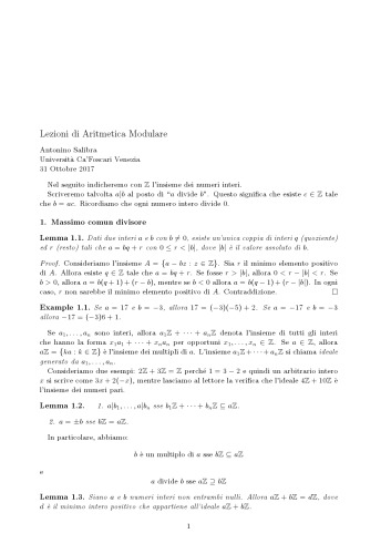 Lezioni di Aritmetica Modulare