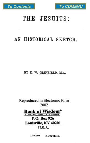 The Jesuits, An Historical Sketch