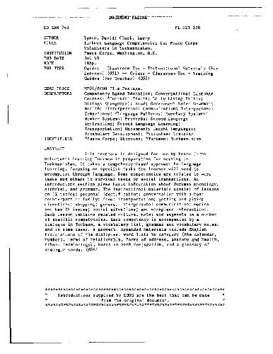 Turkmen Language Competencies for Peace Corps Volunteers in Turkmenistan