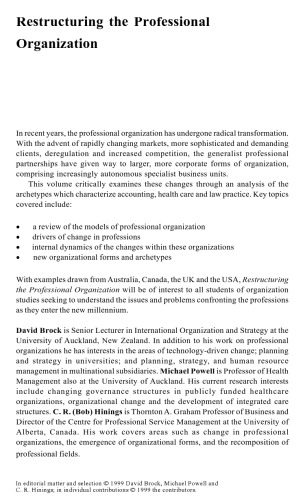 Restructuring the professional organization : accounting, healthcare, and law