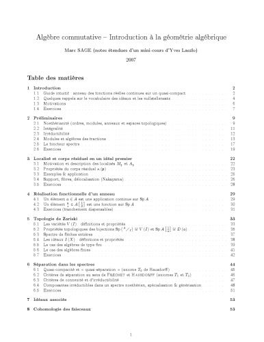 Algèbre commutative – Introduction à la géométrie algébrique
