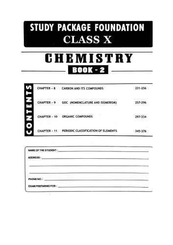 Foundation Chemistry for Class X Part B standard 10 for IIT JEE Foundation