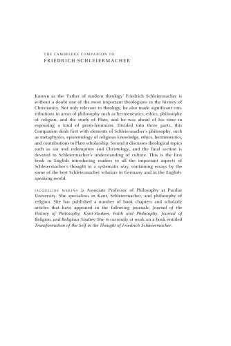 The Cambridge Companion to Friedrich Schleiermacher