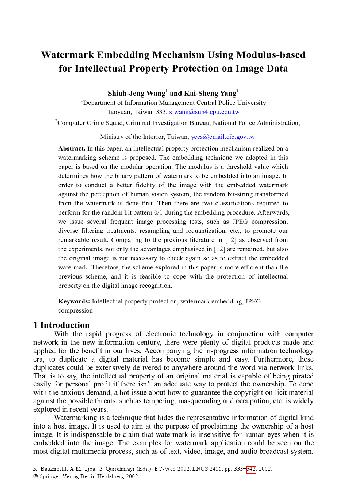 Watermark Embedding Mechanism Using Modulus-based for Intellectual Property Protection on Image Data