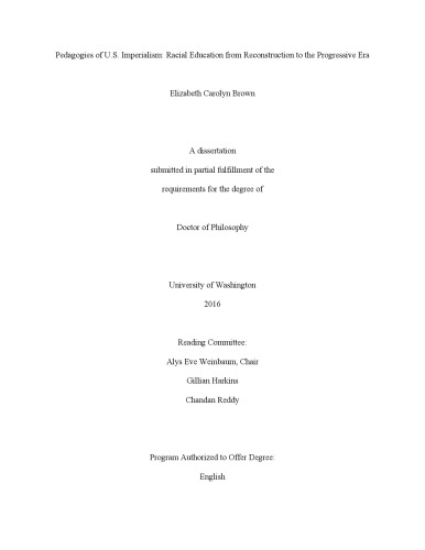 Pedagogies of U.S. Imperialism: Racial Education from Reconstruction to the Progressive Era