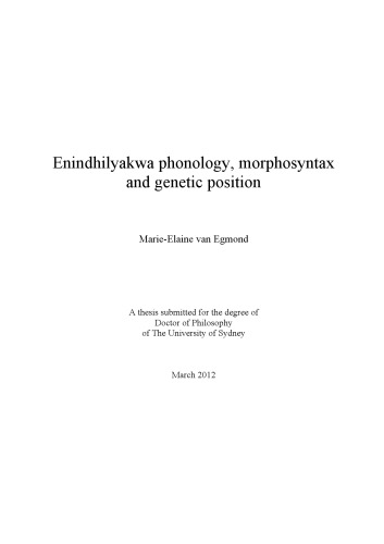 Enindhilyakwa phonology, morphosyntax and genetic position [thesis]