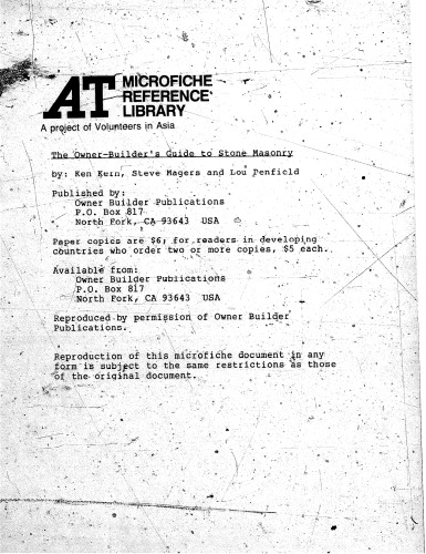 The Owner-Builder’s Guide to Stone Masonry