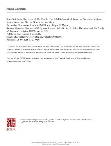[Article] State Shinto in the Lives of the People: The Establishment of Emperor Worship, Modern Nationalism, and Shrine Shinto in Late Meiji