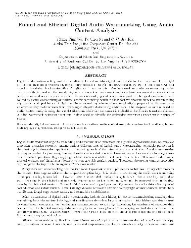 Wu Su Kuo - Robust and efficient digital audio watermarking using audio content analysis