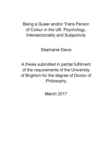 Being a Queer and/or Trans Person of Colour in the UK: Psychology, Intersectionality and Subjectivity