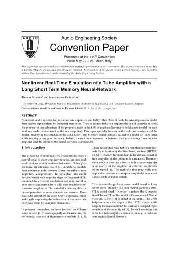 Nonlinear Real-Time Emulation of a Tube Amplifier with a Long Short Term Memory Neural-Network