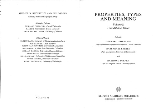 Properties, Types and Meaning (Volume I: Foundational Issues)