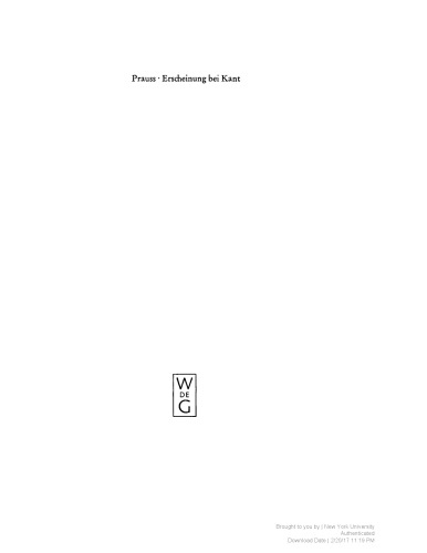 Erscheinung bei Kant. Ein Problem der 