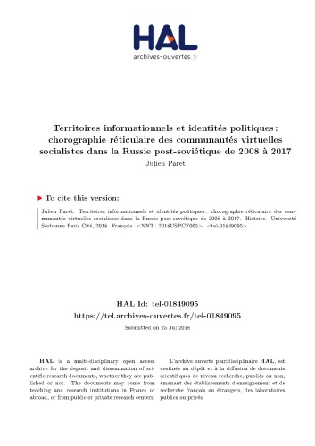 Territoires informationnels et identités politiques : chorographie réticulaire des communautés virtuelles socialistes dans la Russie post-soviétique de 2008 à 2017