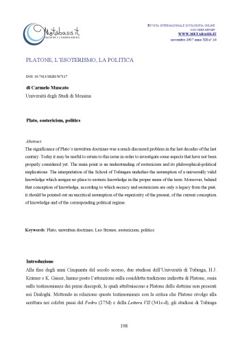 PLATONE, L’ESOTERISMO, LA POLITICA