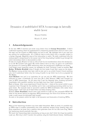 Dynamics of multibladed MTA boomerang in laterally stable hover