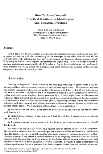 How To Prove Yourself: Practical Solutions to Identification and Signature Problems