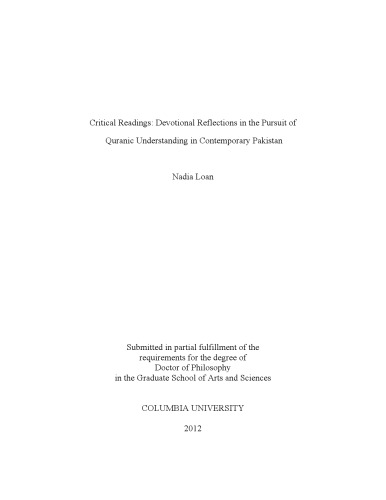Critical Readings: Devotional Reflections in the Pursuit of Quranic Understanding in Contemporary Pakistan